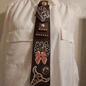 Brown NeckTie Necklace with Bow Patches
